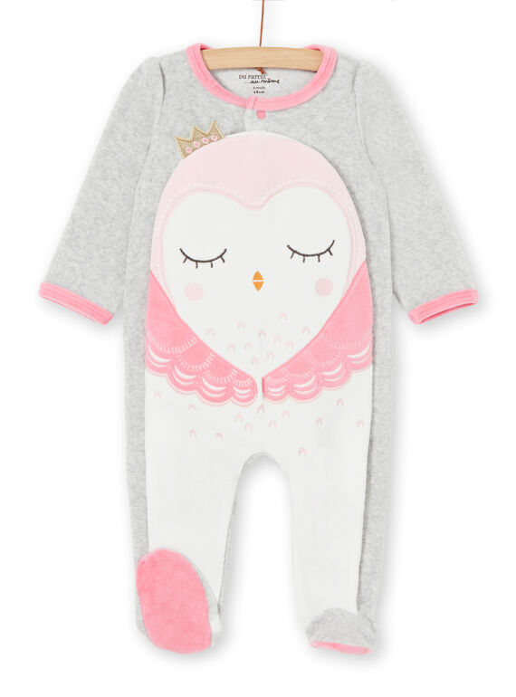 Pelele de terciopelo de color gris jaspeado y rosa, para bebé niña LEFIGRECHOU / 21SH1358GREJ920