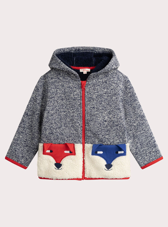 Sudadera con cremallera azul chineado con bolsillos de zorro para niño  VOROGIL / 24W902P1GIL705