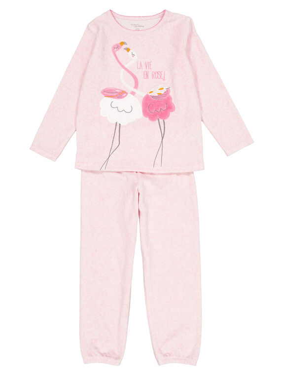 Pijama de color rosa jaspeado de terciopelo para niña GEFAPYJFLA / 19WH11N7PYJD314