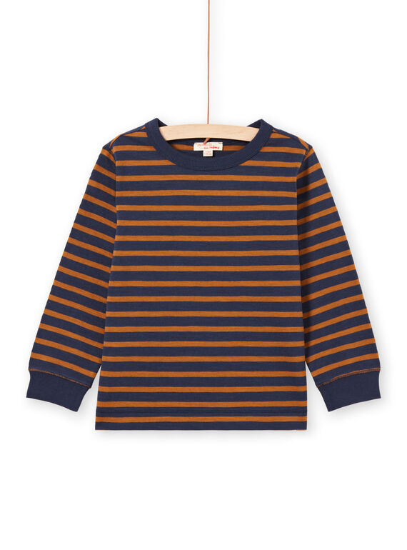 Camiseta de manga larga de rayas de color marrón y azul marino para niño MOJOTIRIB4 / 21W9022BTML812