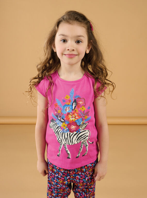 Camiseta de color granadina con estampado de cebra y flores RAJUNTI3 / 23S901U1TMCF507