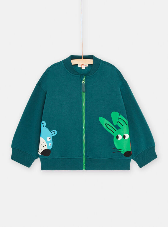Cárdigan azul petróleo con estampado de oso y conejo para niño SODUGIL1 / 23W902P1GIL715