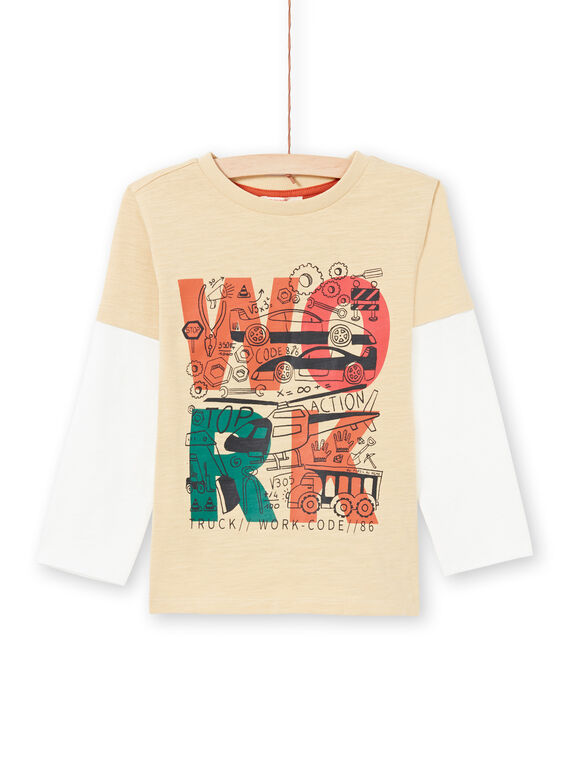 Camiseta de manga larga de color beige y crudo con estampado de fantasía para niño MOCOTEE1 / 21W902L1TMLA006
