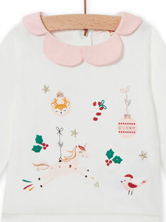 Camiseta de color crudo con cuello avolantado y estampado de fantasía para bebé niña MINOBRA / 21WG09Q1BRA001
