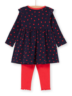 Vestido azul marino y leggings rojos, para bebé niña LIHAENS / 21SG09X1ENS070
