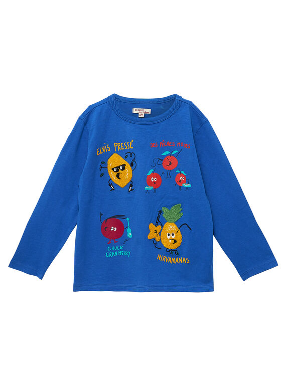 Camiseta de manga larga de color azul con estampado de frutas para niño JOVITEE1 / 20S902D1TML703