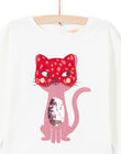 Camiseta de manga larga de color crudo con estampado de gato con máscara para niña MAFUNTEE2 / 21W901M2TML001