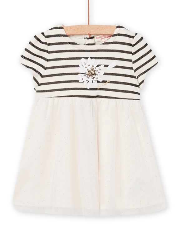 Vestido de rayas y de gasa con brillo de color crudo para bebé niña NISOROB4 / 22SG09Q3ROB001