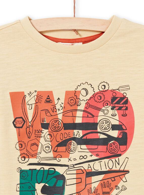 Camiseta de manga larga de color beige y crudo con estampado de fantasía para niño MOCOTEE1 / 21W902L1TMLA006