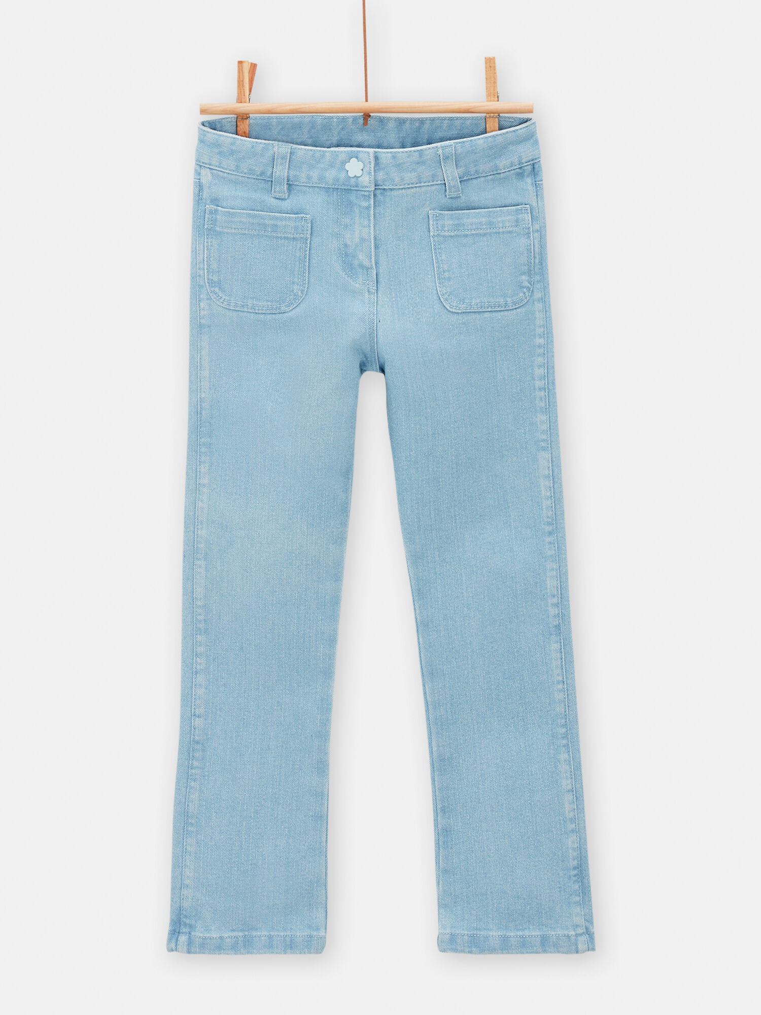 Vaquero denim claro flare de tiro alto para ni a
