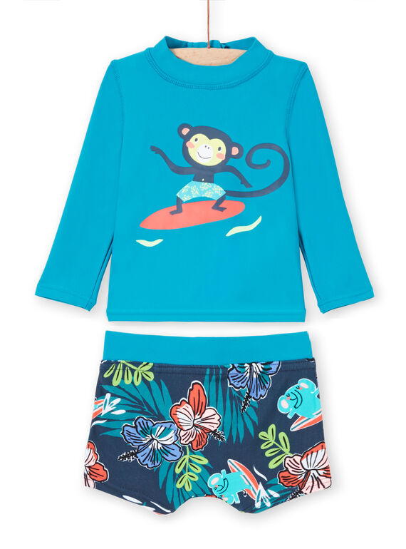 Conjunto de baño de camiseta con protección solar y bóxer turquesa para bebé niño LYUENS / 21SI10DBMAI202