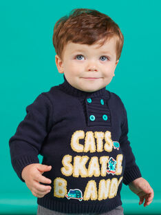 Jersey azul con cuello chimenea y bordados de fantasía para bebé niño MUTUPUL / 21WG10K1PULC234