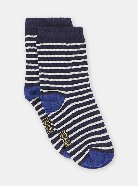 Calcetines de color azul oscuro con estampado de rayas para bebé niño SYUJOCHOR1 / 23WI10B7SOQ622