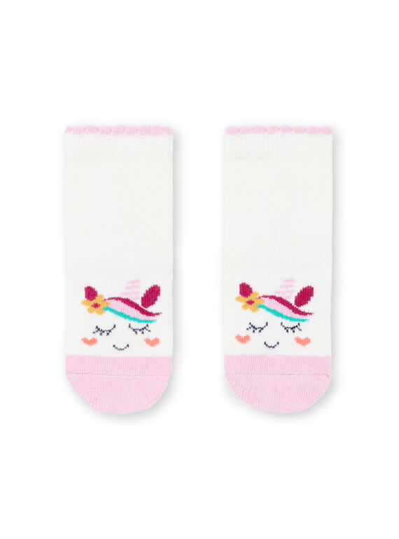 Calcetines de color crudo y rosa con estampado de unicornio para bebé niña MYITUSOQ / 21WI09K1SOQ001