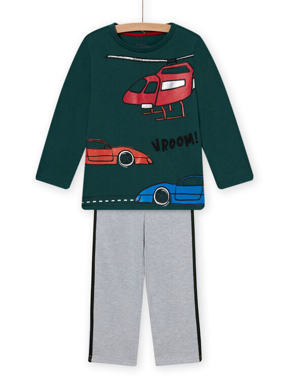 Pijama de muletón verde con estampado de coches para niño MEGOPYJCAR / 21WH1299PYJ060