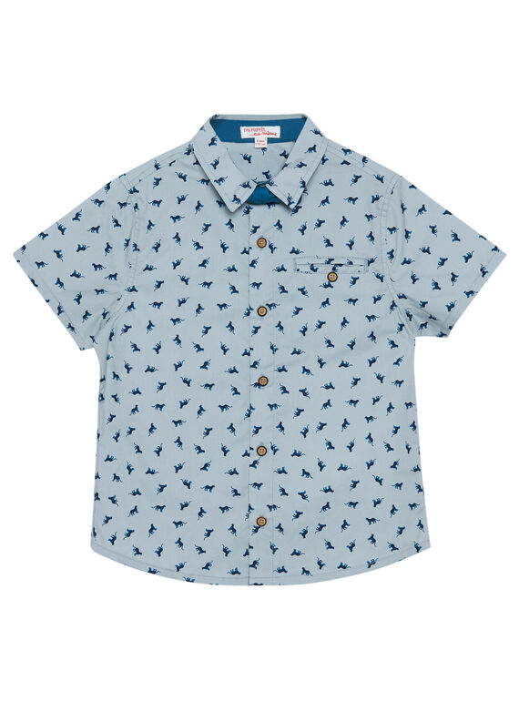 Camisa de manga corta de color gris con estampado y pajarita en contraste para niño JOJASHIRT / 20S902B1CHMJ917