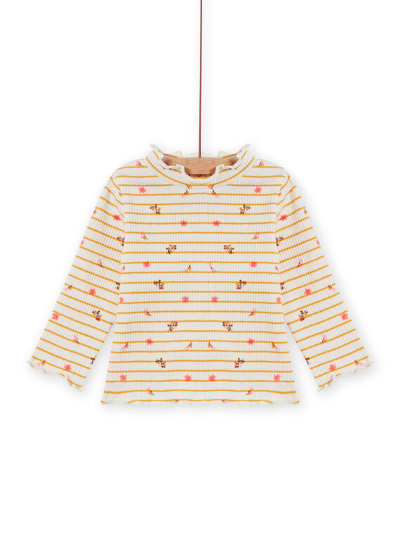 Jersey fino de canalé de rayas y estampado floral para bebé niña MISAUSOUP / 21WG09P1SPL001