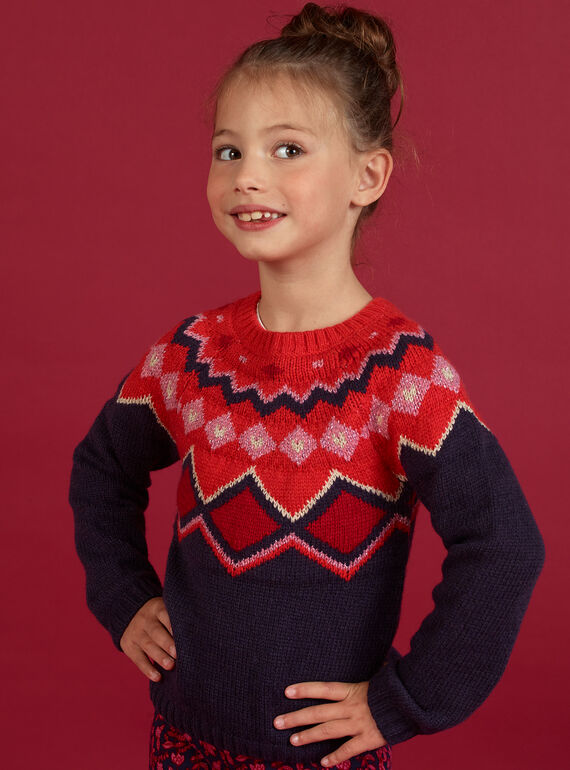 Jersey de punto con estampado jacquard de colores para niña MAFUNPULL1 / 21W901M2PULH703