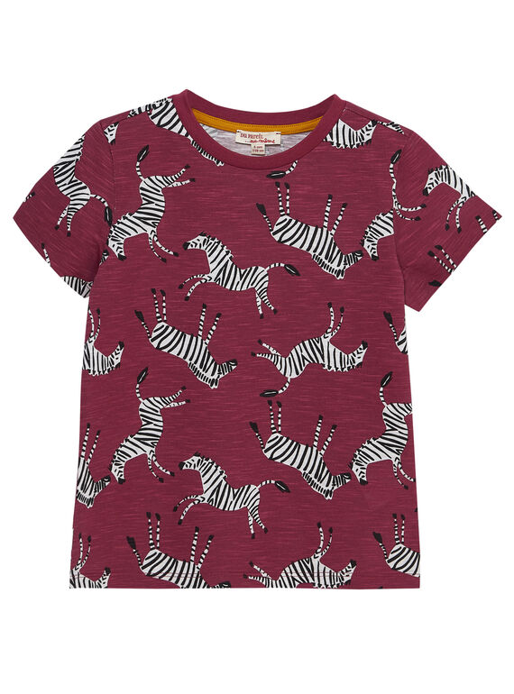 Camiseta de manga corta de color burdeos con estampado de cebras para niño JODUTI1 / 20S902O3TMC709