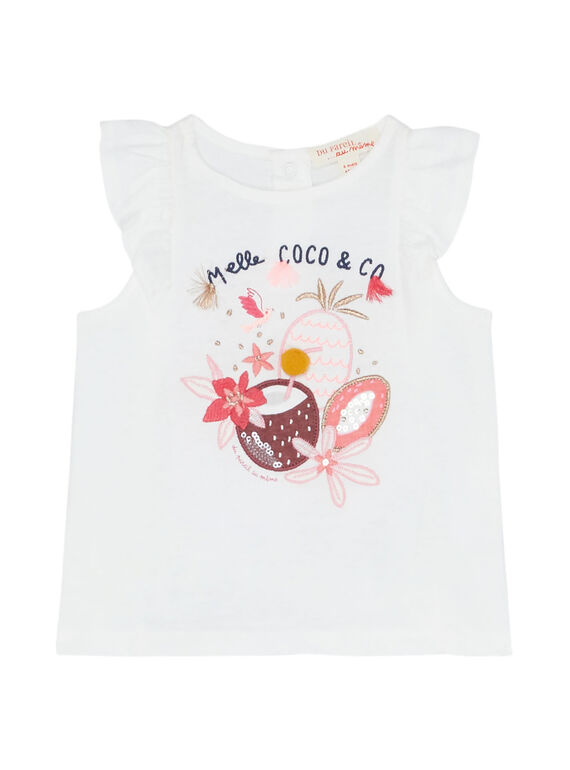 Camiseta de manga corta con volantes de color crudo para bebé niña JIDUTI / 20SG09O1TMC001