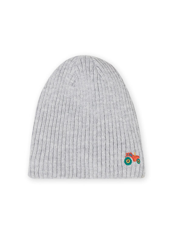 Gorro de canalé de color gris jaspeado bordado para niño MYOGROBON4 / 21WI0251BONJ922