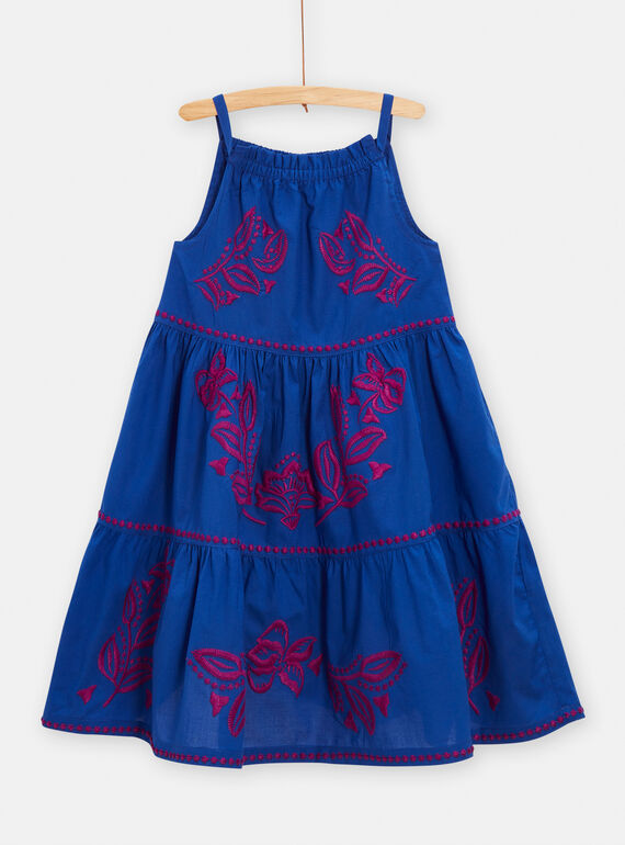 Vestido azul con bordado floral para niña TAMUMROB3 / 24S901R1ROBC207