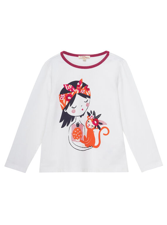 Camiseta de color crudo con estampado de niña y monito JAVITEE1 / 20S901D2TML001