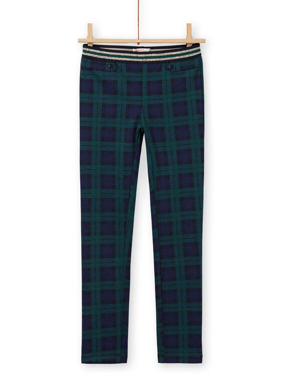 Pantalón milano de color azul y verde con estampado de cuadros escoceses para niña MAJOMIL3 / 21W90113PANC243