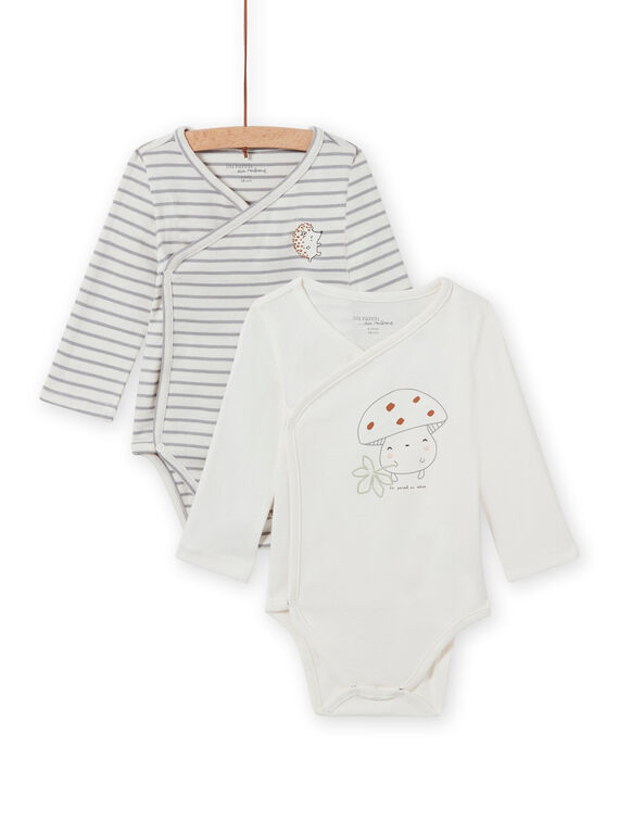 Pack de 2 bodis cruzados de manga larga con estampado de seta para recién nacido unisex MOU2BOD1 / 21WF03D1BOD001