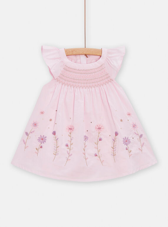 Vestido de ceremonia rosa de punto smock para bebé niña TIPOROB3 / 24SG09M1ROBD326