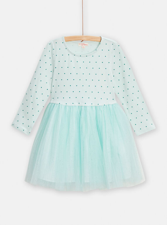 Vestido bimateria verde agua para niña TAJAROB3 / 24S90114ROB614