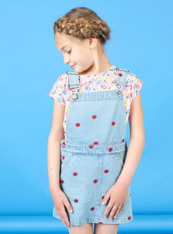 Vestido-peto vaquero bordado para niña LAHAROB1 / 21S901X2ROBP272