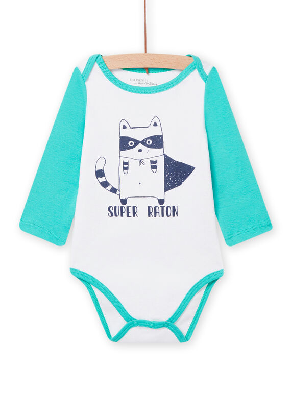 Body blanco y turquesa con estampado de mapache para bebé niño NEGABODRAT / 22SH14I4BDL000