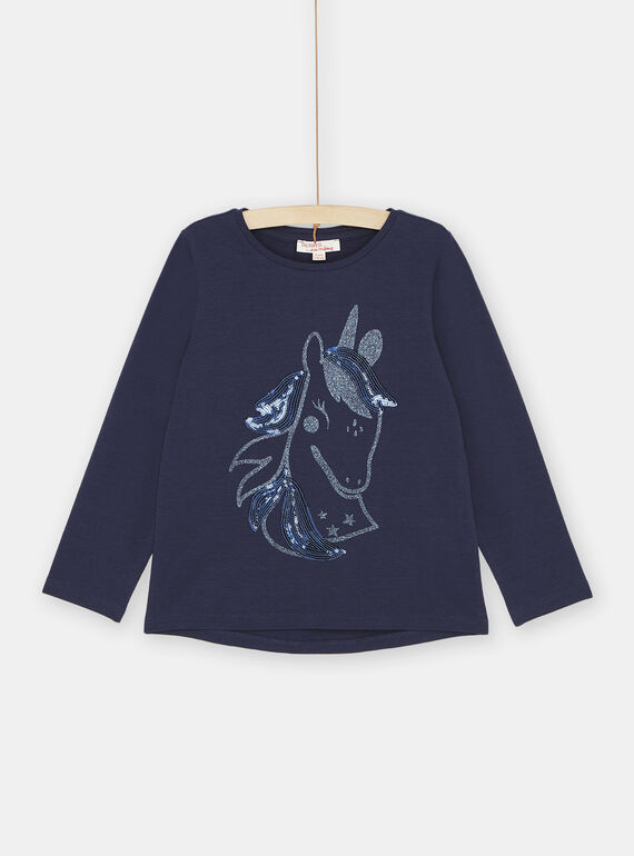 Camiseta azul marino con estampado de unicornio para niña SAJOYTEE1 / 23W901B5TML070