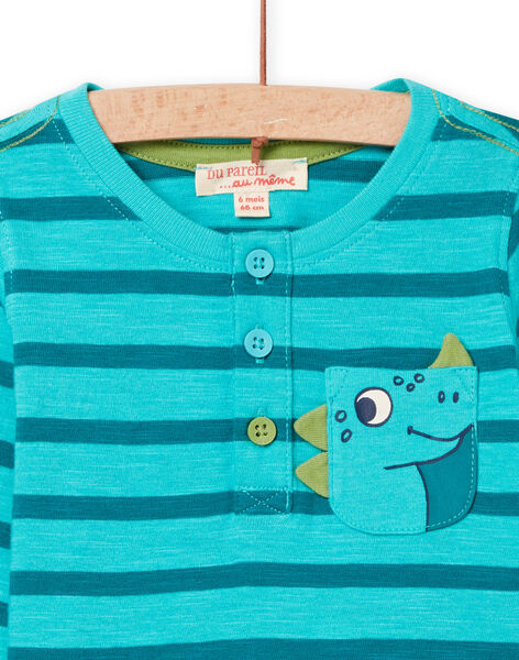 Camiseta de rayas turquesa y estampado de dinosaurio para bebé niño NUJOTUN1 / 22SG1074TML202