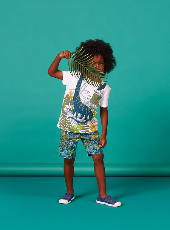 Camiseta blanca y azul, con estampado de hojas, para niño LOVERTI3 / 21S902Q4TMC000