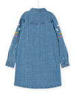 Vestido vaquero azul con bordado floral en las mangas RAMAGROB3 / 23S901T2ROBP272