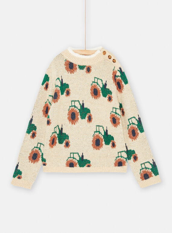Jersey de color crema con estampado de tractor para niño SOKHOPUL / 23W902Q1PULA002