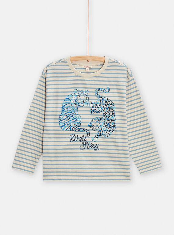 Camiseta azul con estampado de rayas para niño TODETEE1 / 24S902J1TMLC206