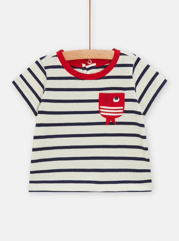 Camiseta de color crudo con estampado de pez para bebé niño TUJOTI1 / 24SG10D1TMC001