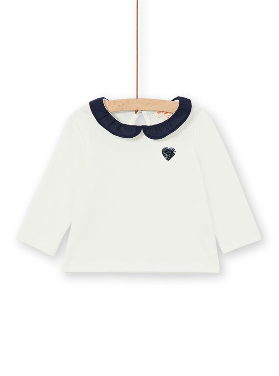 Camiseta de algodón de color crudo y azul oscuro para bebé niña LIJOBRA4 / 21SG0934BRA001