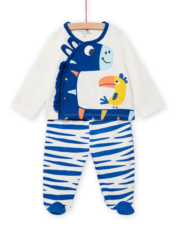 Pijama crudo jaspeado y azul para bebé niño NEGAPYJZEB / 22SH14G2PYJ006