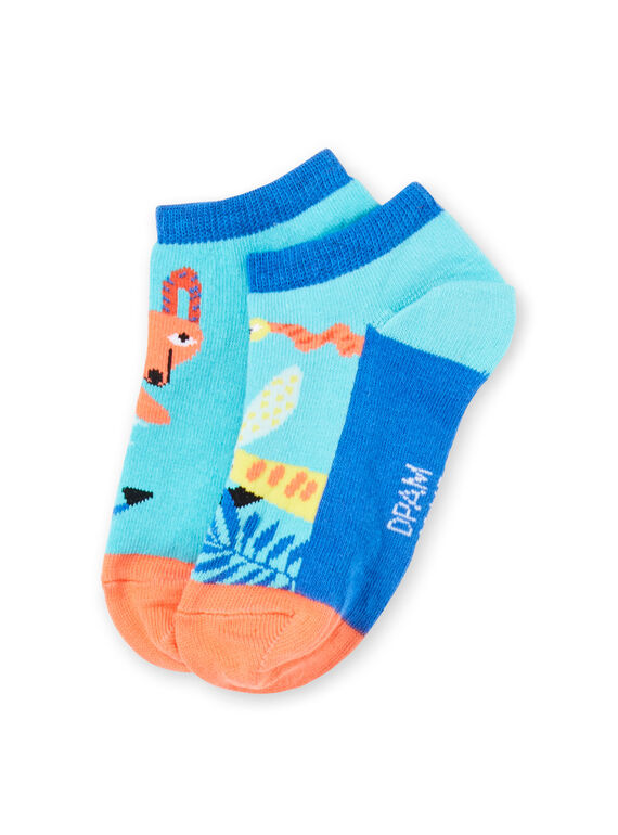 Calcetines de color turquesa y naranja con estampado de animales para niño JYOMARSOQ / 20SI02P1SOQC242
