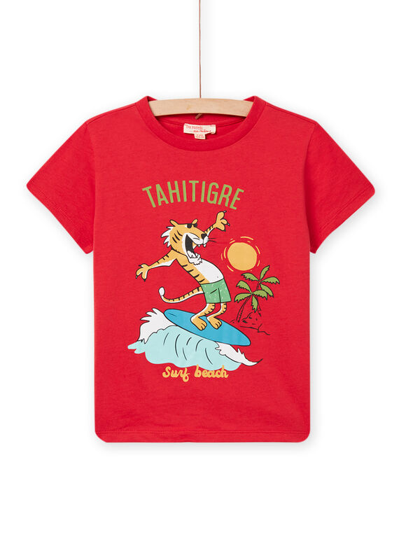 Camiseta roja con estampado de tigre surfero para niño NOJOTI6 / 22S902C2TMCF524