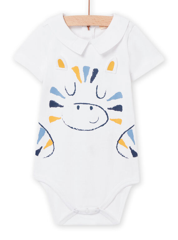 Body blanco con cuello con dibujo de cebra para bebé niño NUSOBOD / 22SG10Q1BOD000