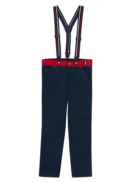 Pantalón liso de color azul marino con tirantes para niño JOWEPANT / 20S90291PAN705