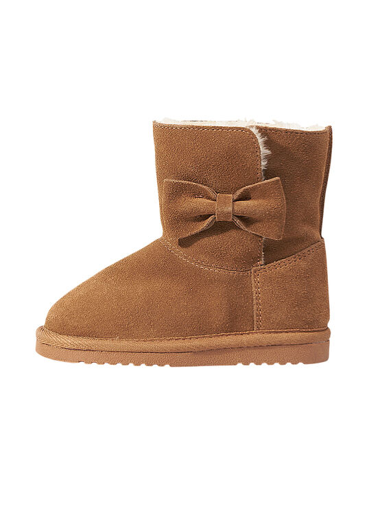 Botas invernales de piel de serraje de color camel para niña GFBOTTEPAU / 19WK35Y4D10804