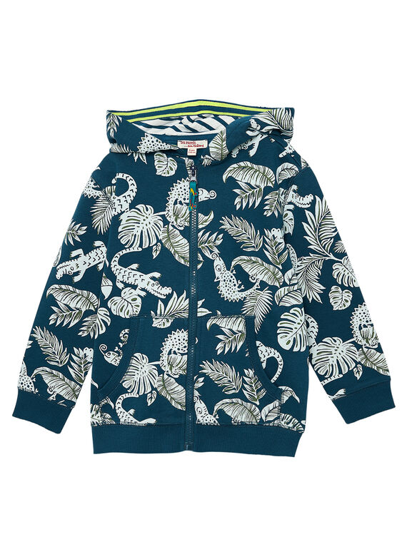 Cárdigan de muletón con estampado de selva y cocodrilos de color azul petróleo para niño JOCLOGIL / 20S90211GIL715