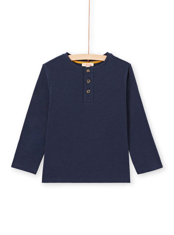 Camiseta de manga larga de color azul noche con cuello tunecino para niño MOJOTUN1 / 21W90212TML705
