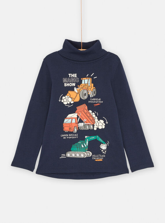 Jersey fino azul noche con estampado de maquinaria de construcción para niño SOKHOSOUP / 23W902Q1SPL705